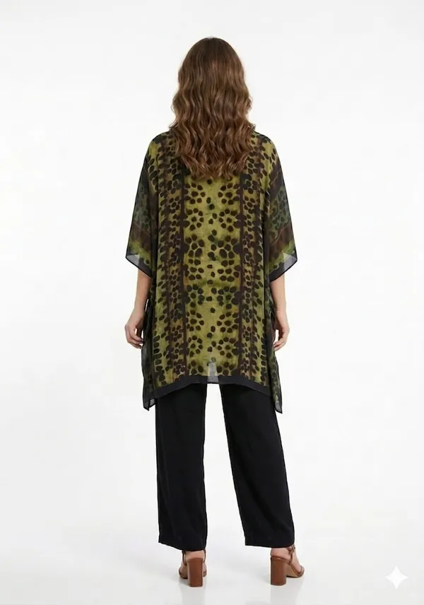 Olive_Green_Crepe_Flowy_Animal_Print_Kaftan_For_Women