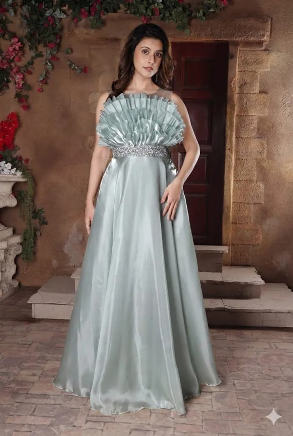 Pista_Green_Cotton_Ruffle_Bodice_A-Line_Floor-Length_Gown_For_Women