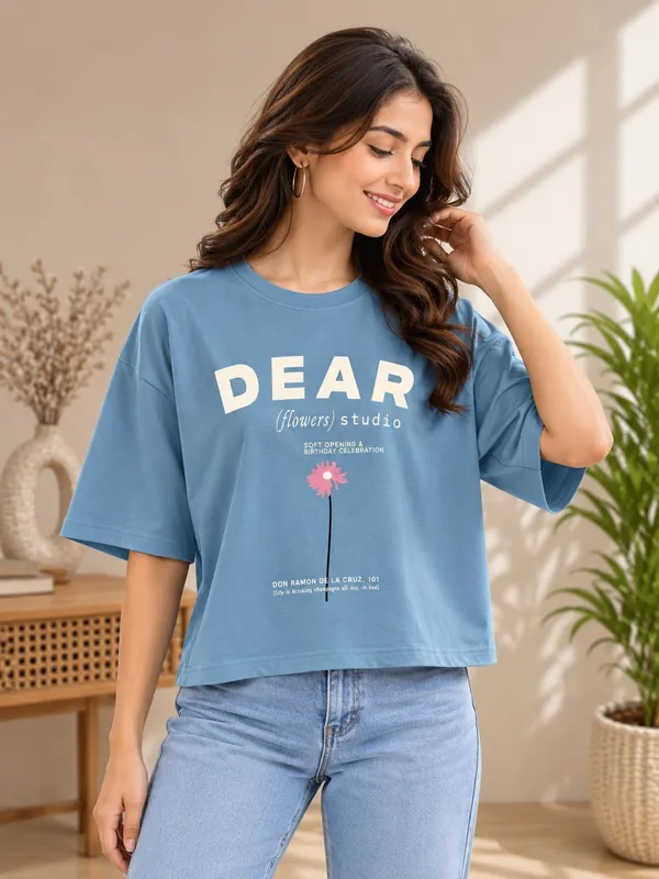 Blue_Cotton_Oversized_Crop_T-Shirt_For_Women
