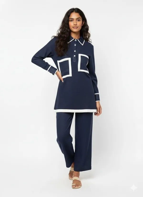 Navy_Blue_Cotton_Wide-Leg_Polo_Tunic_Co-Ord_Set_For_Women
