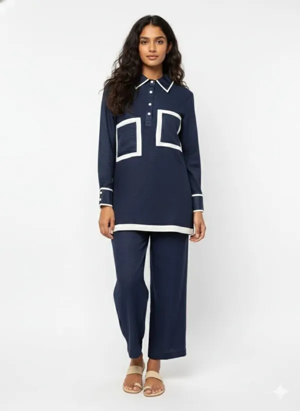 Navy_Blue_Cotton_Wide-Leg_Polo_Tunic_Co-Ord_Set_For_Women