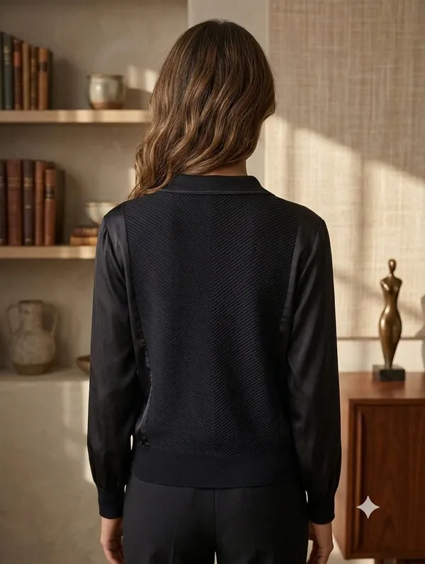 Contrast_Texture_Button-Down_Shirt_/_Hybrid_Knit_&_Satin_Blouse