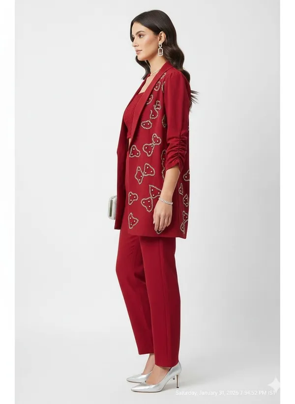 Burgundy_Red_Crepe_Embellished_Blazer_Coat_Set_For_Women