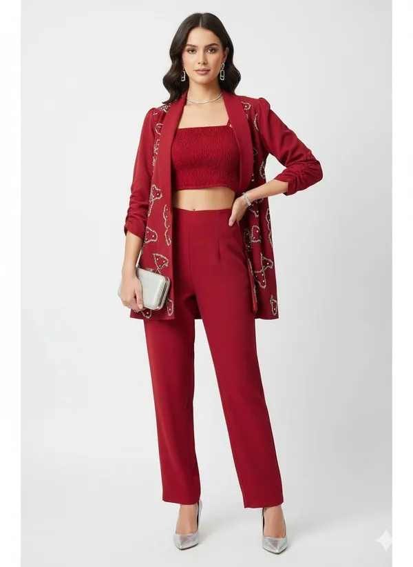 Burgundy_Red_Crepe_Embellished_Blazer_Coat_Set_For_Women