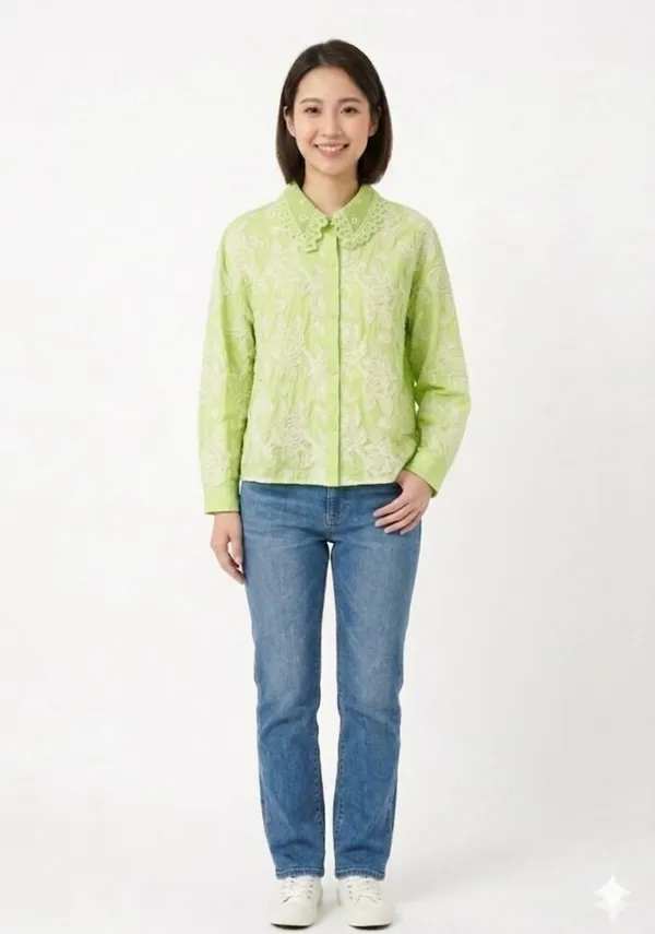 Green_Cotton_Floral_Embroidered_Shirt_For_Women