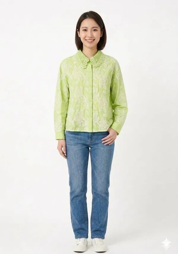 Green_Cotton_Floral_Embroidered_Shirt_For_Women