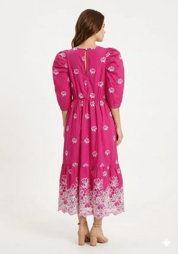 Hot_Pink_Cotton_Tiered_Eyelet_Border_Midi_Dress_For_Women