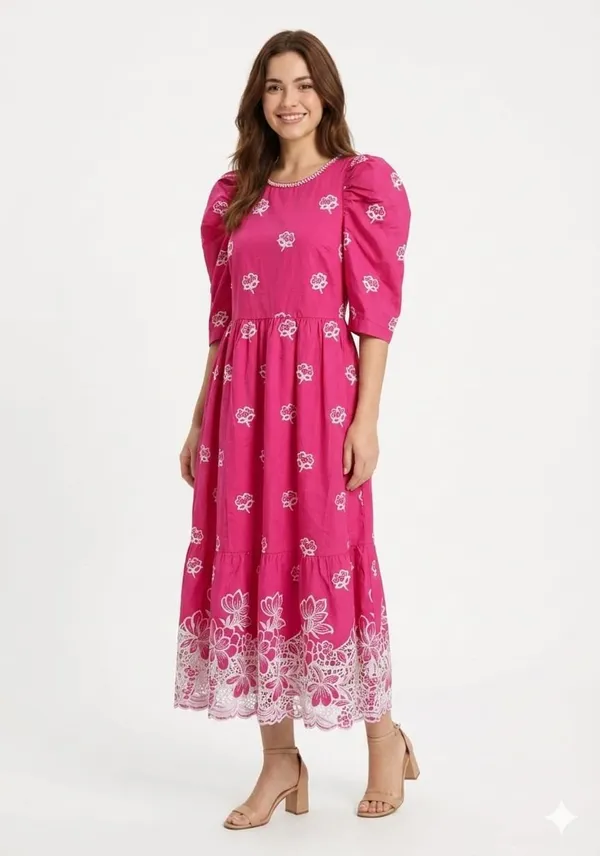 Hot_Pink_Cotton_Tiered_Eyelet_Border_Midi_Dress_For_Women