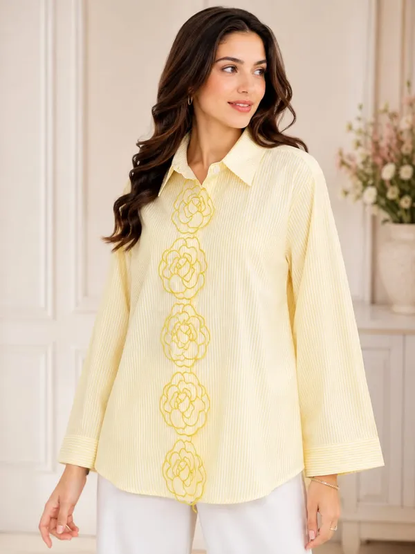 Yellow_Cotton_Relaxed_Fit_Floral_Embroidered_Shirt_For_Women