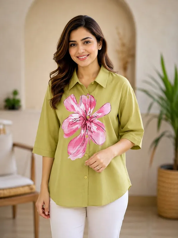 Lime_Green_Cotton_Relaxed_Fit_Floral_Print_Shirt_For_Women