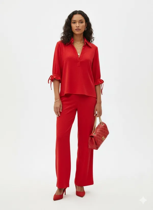 Cherry_Red_Crepe_Tunic_Co-Ord_Set_For_Women