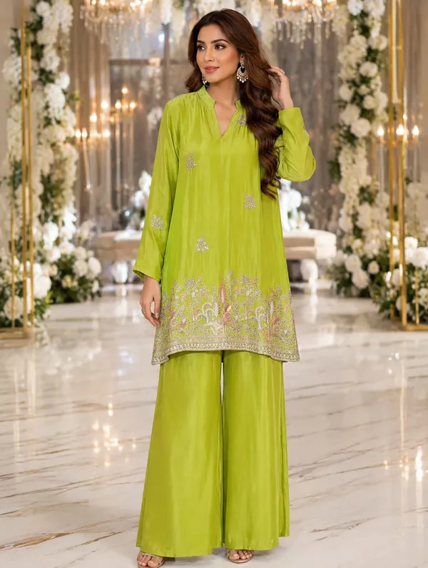 Lime_Green_Floral_Embroidered_Tunic_&_Wide-Leg_Co-Ord_Set