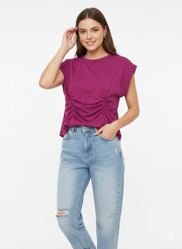 Dark_Pink_Cotton_Sleeveless_Ruched_Muscle_Tee_Top_For_Women