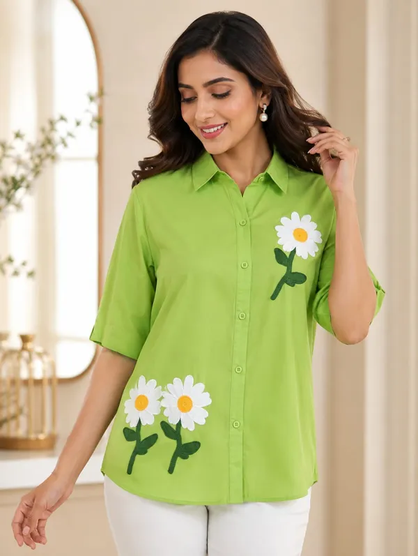 Green_Cotton_Relaxed_Fit_Floral_Print_Casual_Shirt_For_Women