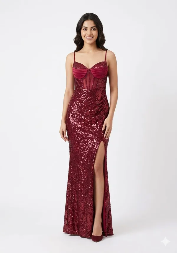 Maroon_Sequined_Corset_Maxi_Gown_with_Thigh-High_Slit