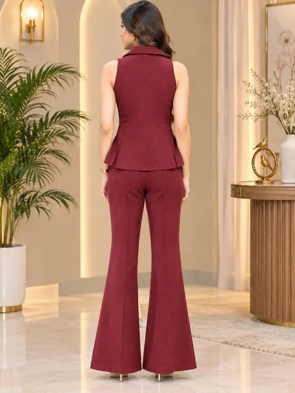 Maroon_Sleeveless_Peplum_Top_&_Flared_Trousers