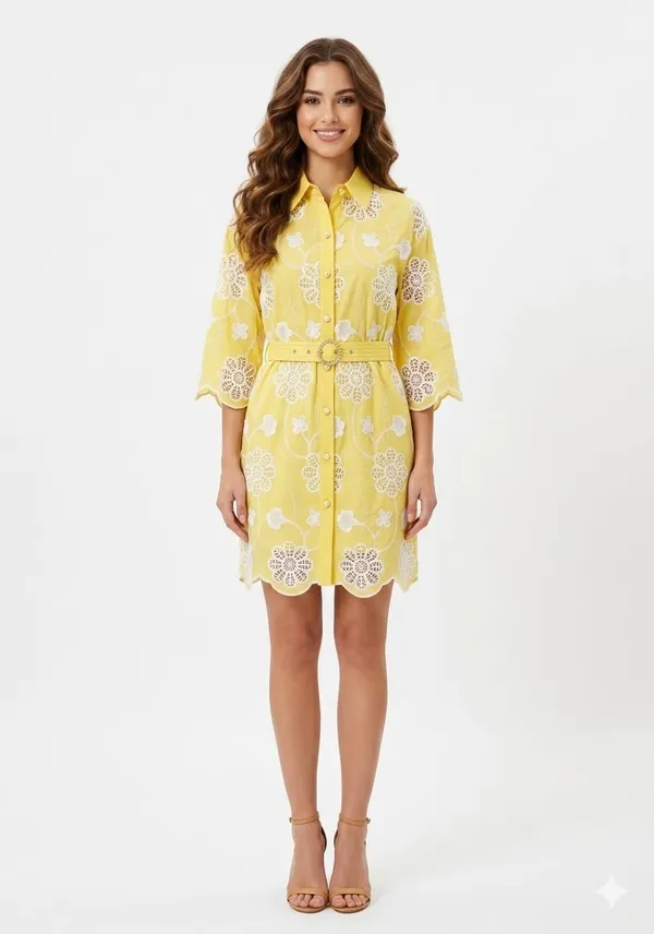 Yellow_Crepe_Schiffli_Embroidered_Shirt_Dress_For_Women