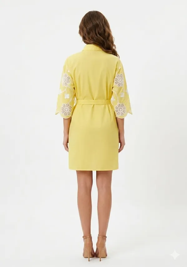 Yellow_Crepe_Schiffli_Embroidered_Shirt_Dress_For_Women