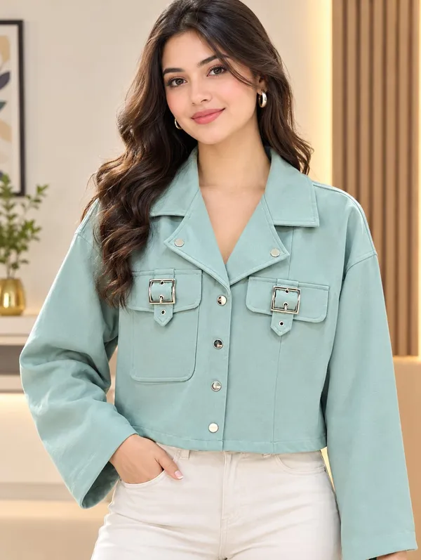 Mint_Green_Cropped_Utility_Jacket_/_Buckled_Flap_Pocket_Cropped_Jacket