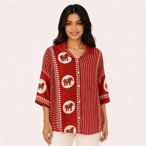 Red_Crepe_Relaxed_Fit_Elephant_Print_Shirt_For_Women