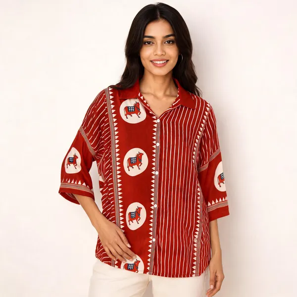 Red_Crepe_Relaxed_Fit_Elephant_Print_Shirt_For_Women