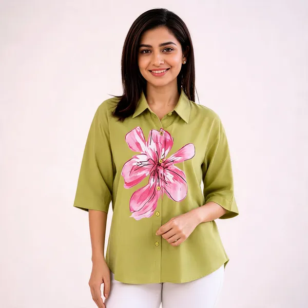 Lime_Green_Cotton_Relaxed_Fit_Floral_Print_Shirt_For_Women