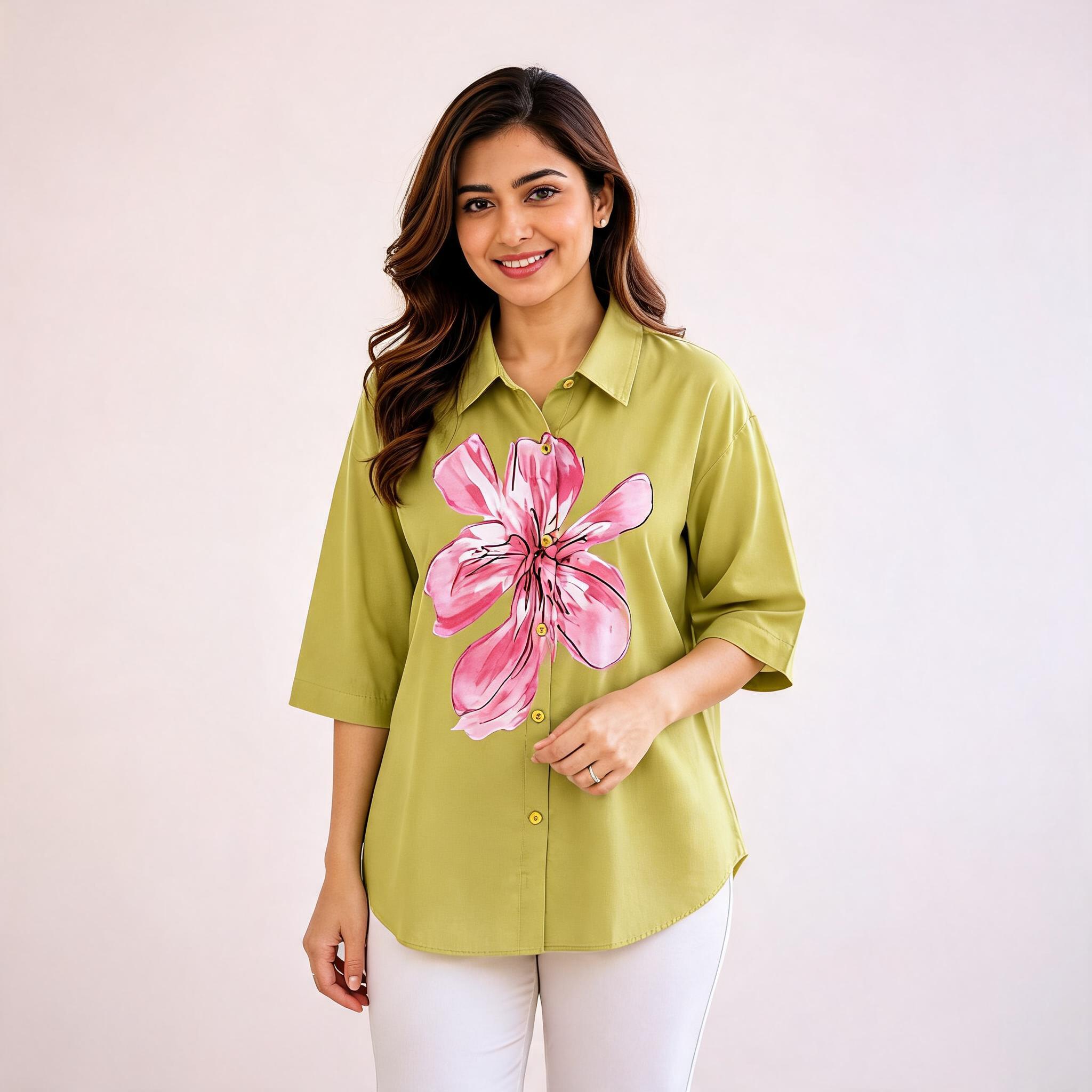 Lime_Green_Cotton_Relaxed_Fit_Floral_Print_Shirt_For_Women