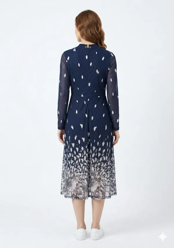 Navy_Blue_Power_Knit_Floral_Print_A-Line_Midi_Dress_For_Women