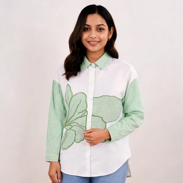 White_Green_Cotton_Relaxed_Fit_Striped_Embroidered_Shirt_For_Women