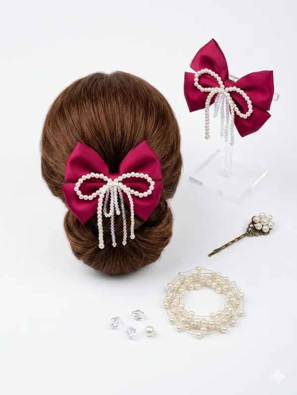 Satin_Pearl_Embellished_Bow_Hair_Barrette_For_Women