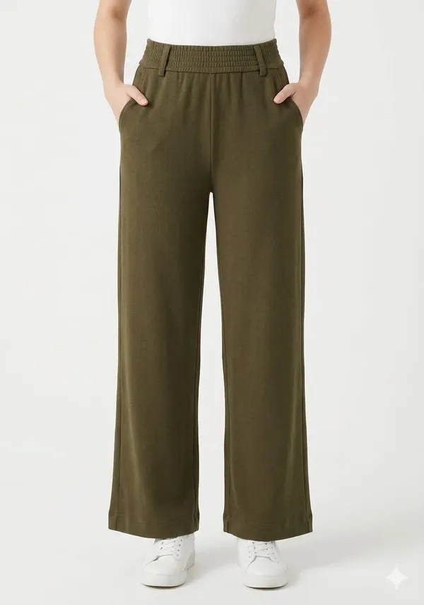 Olive_Green_Elastic-Waist_Wide-Leg_Trousers_/_Culottes