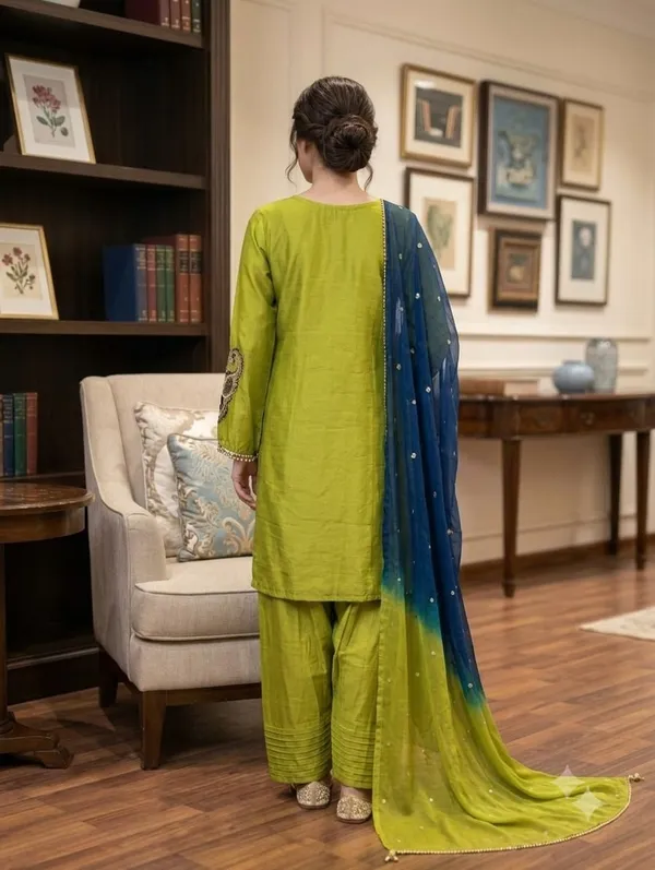 Olive_&_Royal_Blue_Dual-Tone_Chanderi_Silk_Suit_Set
