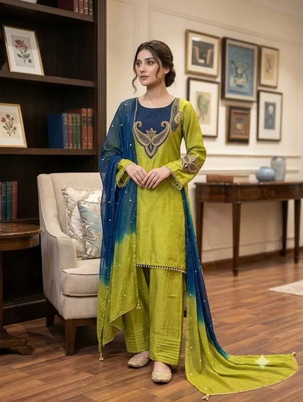 Olive_&_Royal_Blue_Dual-Tone_Chanderi_Silk_Suit_Set