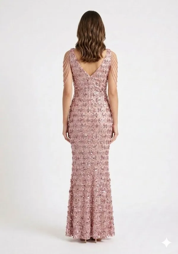Rose_Gold_Beaded_Embellished_V-Neck_Evening_Gown