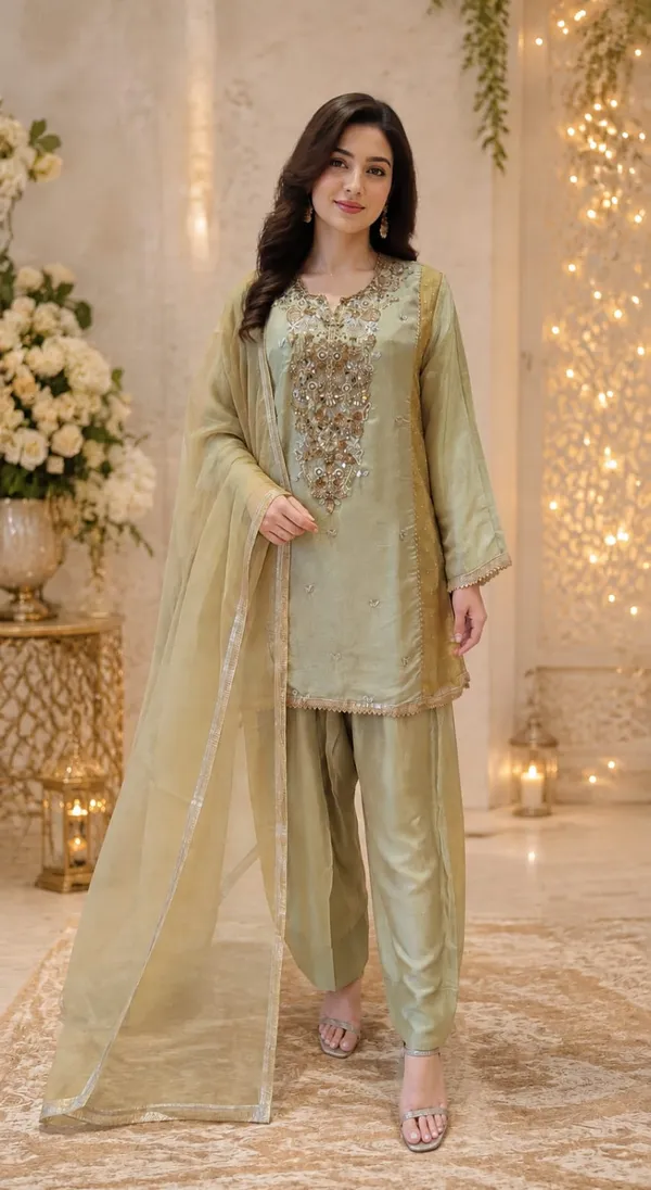 Pista_Green_Embellished_Kurti_with_Dhoti_Pants_and_Organza_Dupatta
