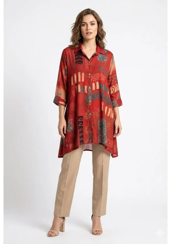 Rust_Crepe_A-Line_Short_Kurti_For_Women