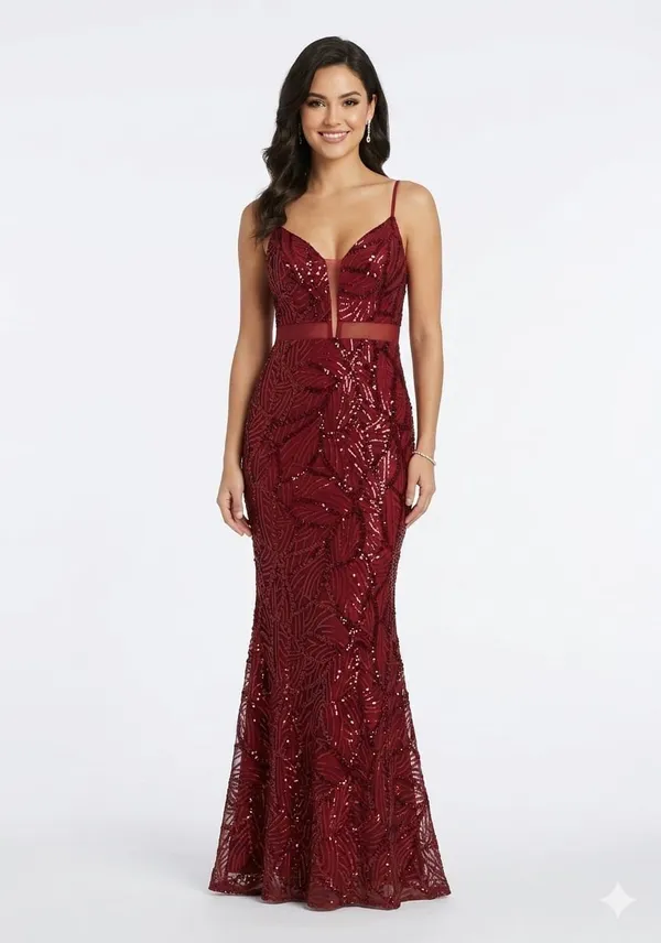 Wine_Sequin_Mesh_Mermaid_Gown_For_Women