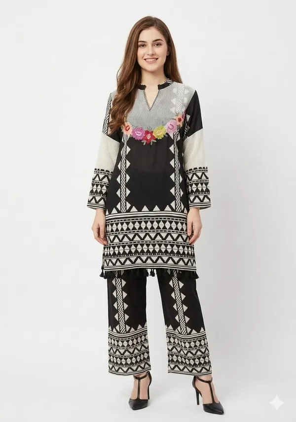 Multicolor_Cotton_Geometric_Print_Tassel_Hem_Co-Ord_Set_For_Women