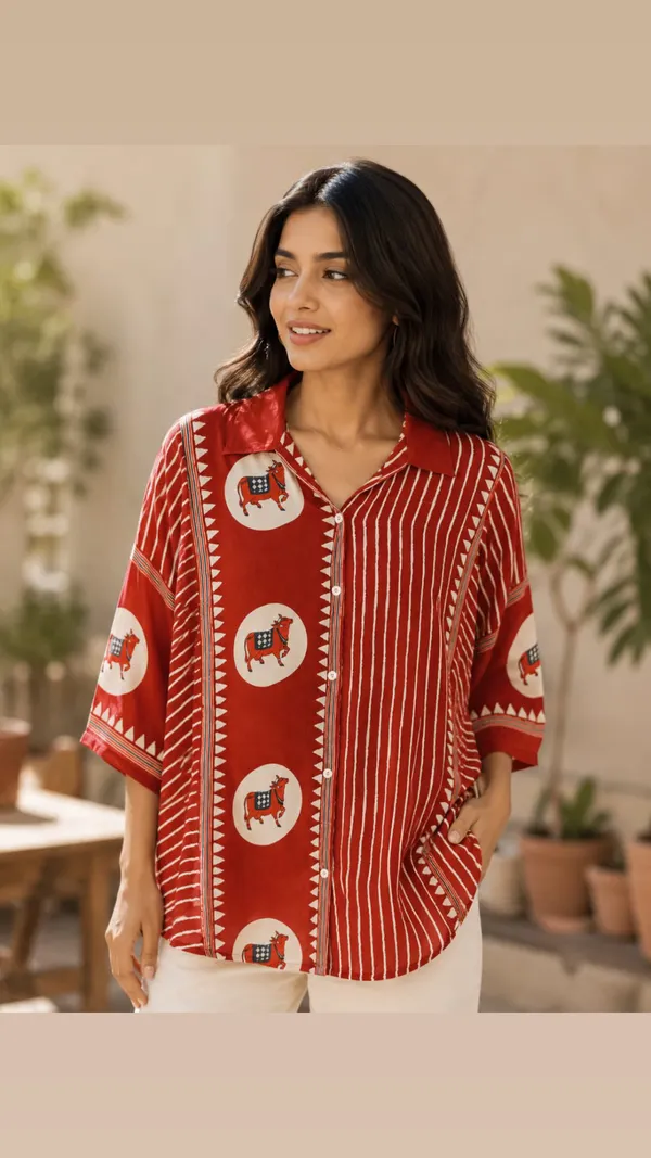 Red_Crepe_Relaxed_Fit_Elephant_Print_Shirt_For_Women