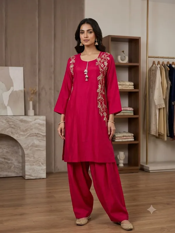 Rani_Pink_Floral_Embroidered_Kurta_with_Salwar_Set
