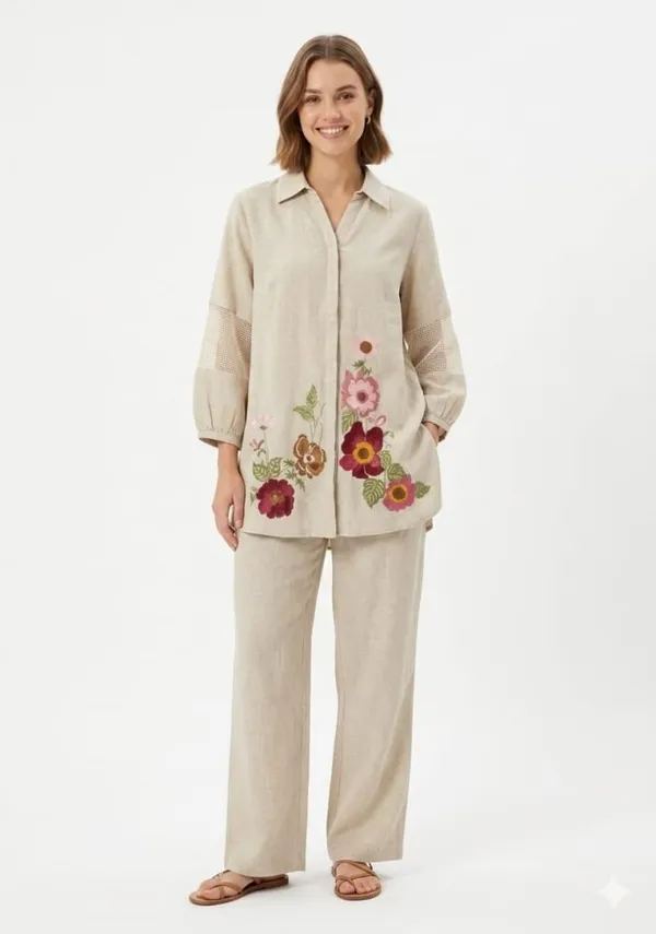 Beige_Linen_Relaxed_Floral_Embroidered_Co-Ord_Set_For_Women