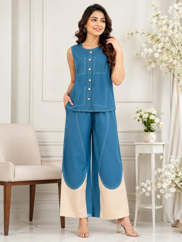 Slate_Blue_&_Beige_Color-Blocked_Co-ord_Set