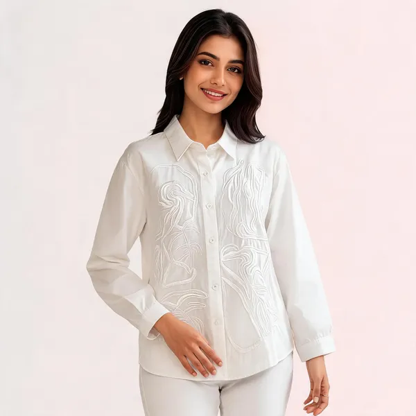 White_Cotton_Relaxed_Fit_Tonal_Embroidered_Shirt_For_Women