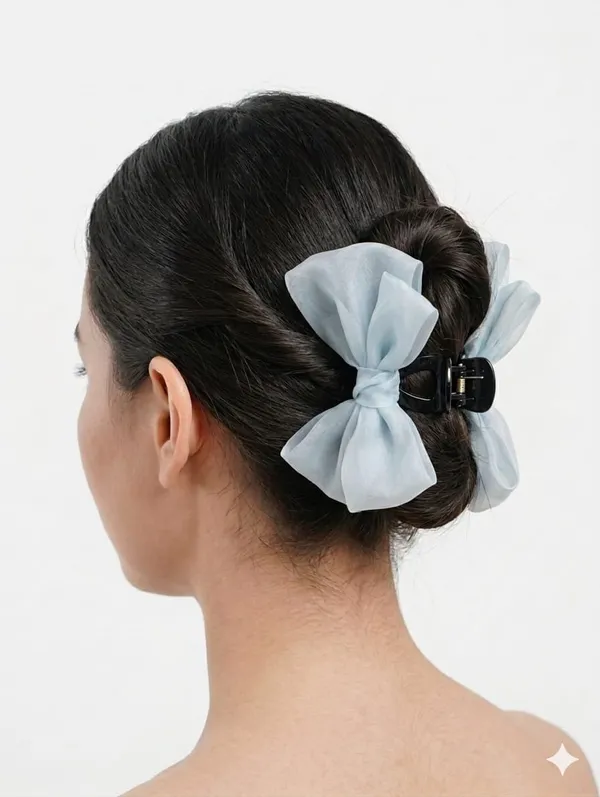 Sky_Blue_Organza_Bow_Hair_Clutcher_For_Women