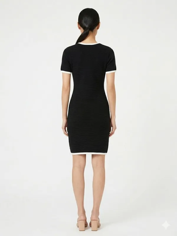 Black_Knitted_Contrast_Trim_Ribbed_Midi_Dress_For_Women