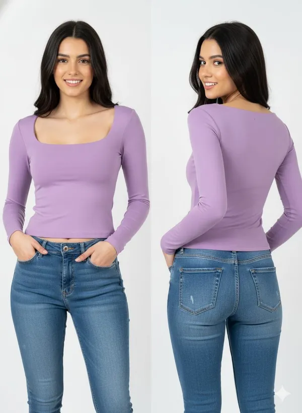Lavender_Hosiery_Fitted_Square_Neck_Long_Sleeve_Top_For_Women