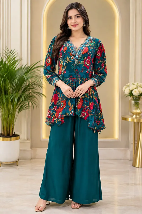 Teal_Floral_Symphony_Co-ord_Set