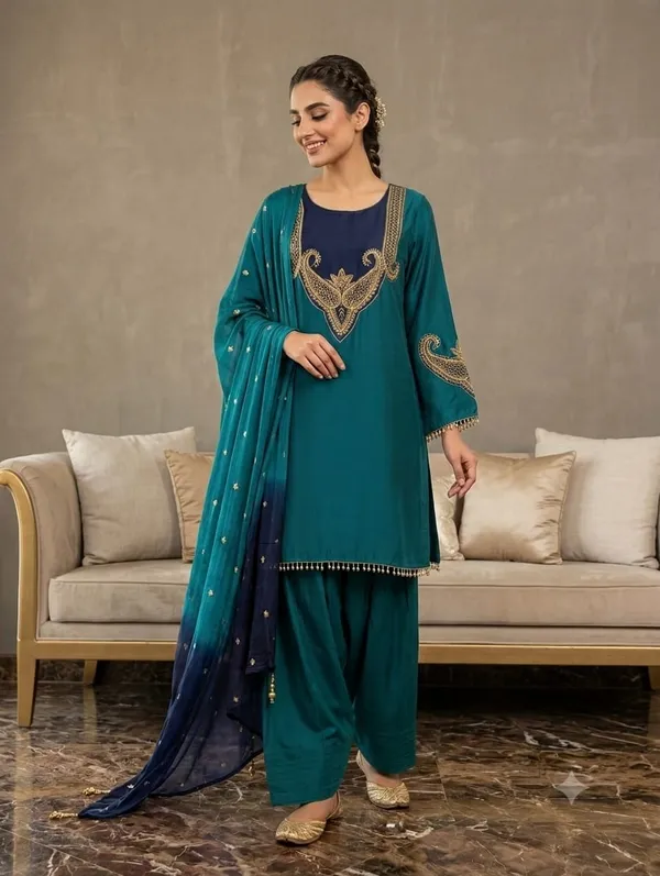 Teal_&_Navy_Blue_Zardosi_Embroidered_Silk_Suit_Set