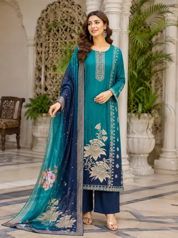 Teal_and_Navy_Blue_Ombre_Embroidered_Three-Piece_Suit_Set
