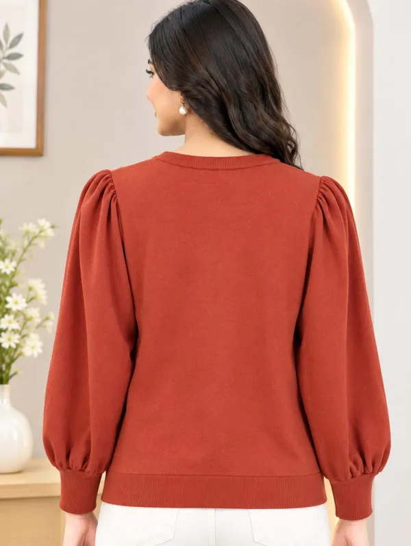 Terracotta_Diamond_Embellished_Puff-Sleeve_Sweater_Top